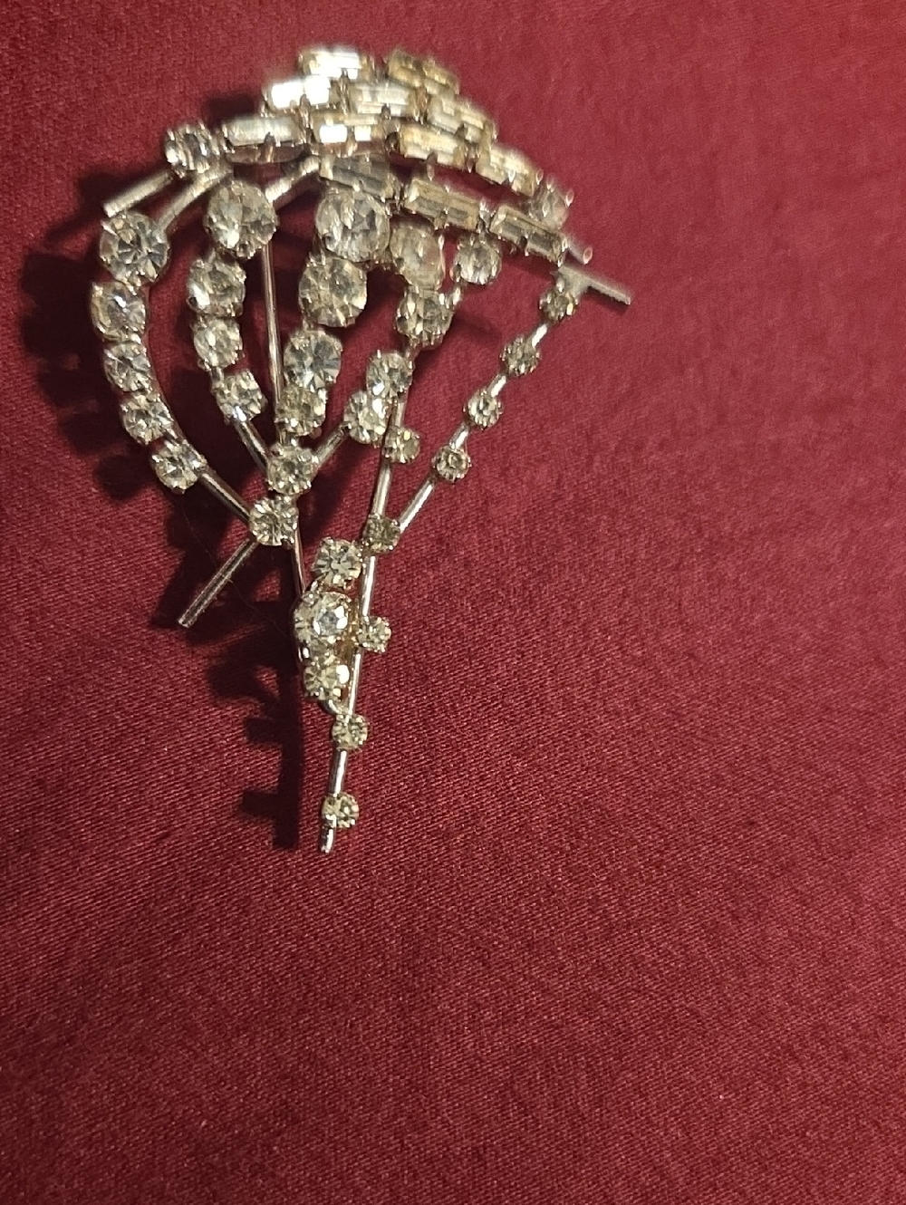 Elegant Silver-Tone Crystal Drop Brooch - Clear Rhinestones